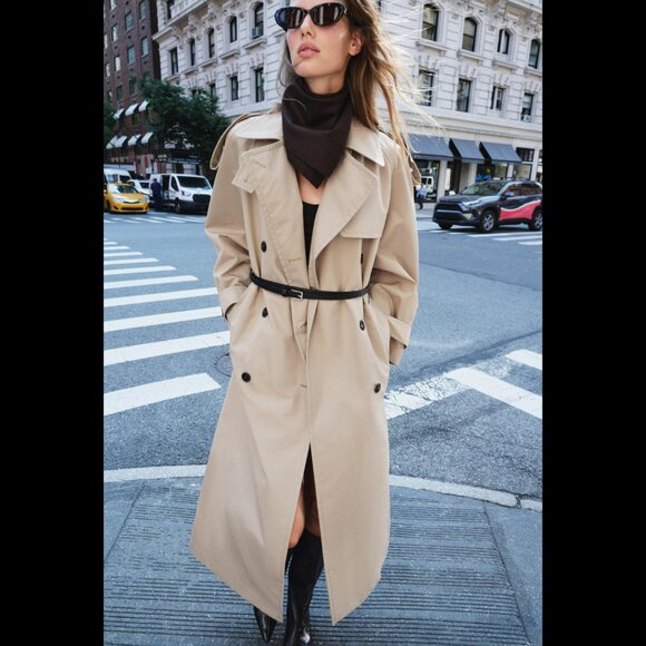*SOLD* ZARA Oversized Double Breasted Beige Trench Coat NEW with Tags! - Picture 4 of 13